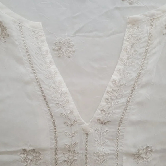 J. Jill Petite Ivory Cream Lightweight Embroidered Boho Semi Sheer Kurta Top M - Picture 5 of 9